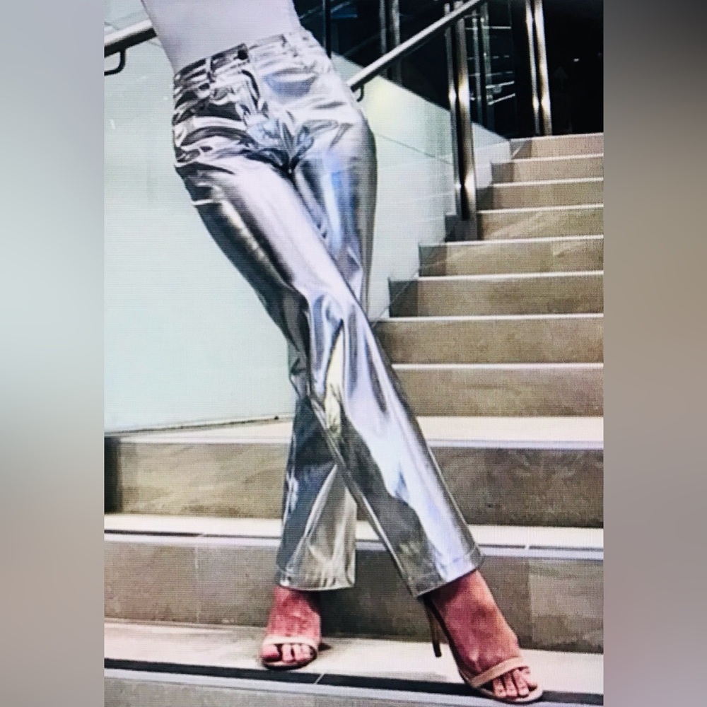 NWT 7 For All Mankind Silver Metallic Coated Pant